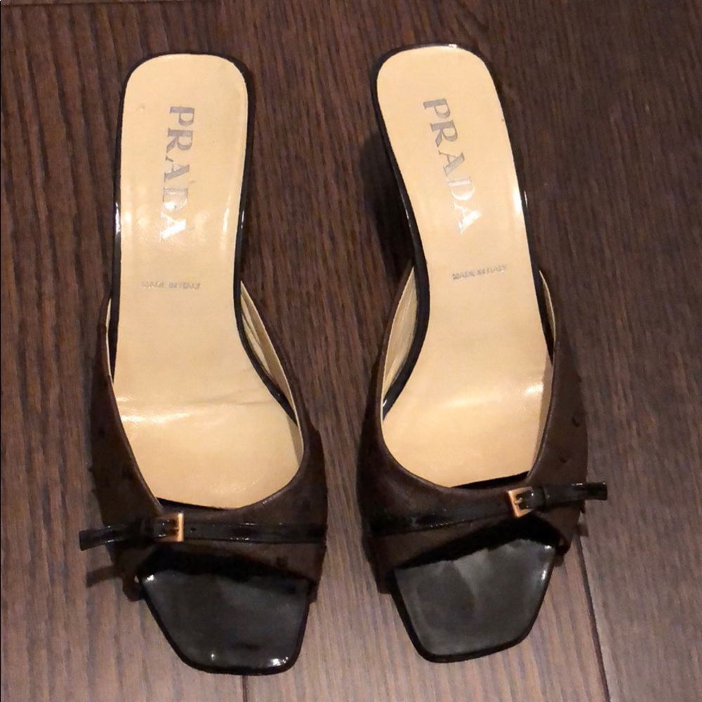Prada Ostrich kitten heels